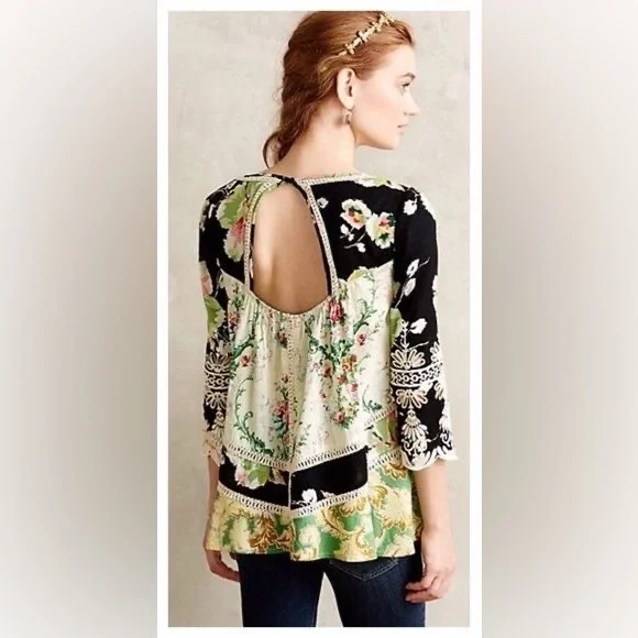 Anthropologie Vanessa Virginia Prateria Boho Baby Doll Swing Top Tunic Sz. 12 - Picture 6 of 13